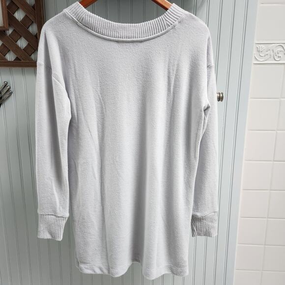 Ann Taylor Loft Light Ice Blue V-neck Tunic Long Sleeve Ribbed Sweater - Picture 4 of 9
